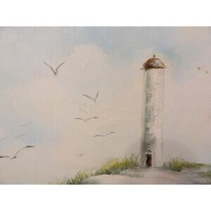 Vintage Signed Gianelli Oil Painting Seascape Lighthouse